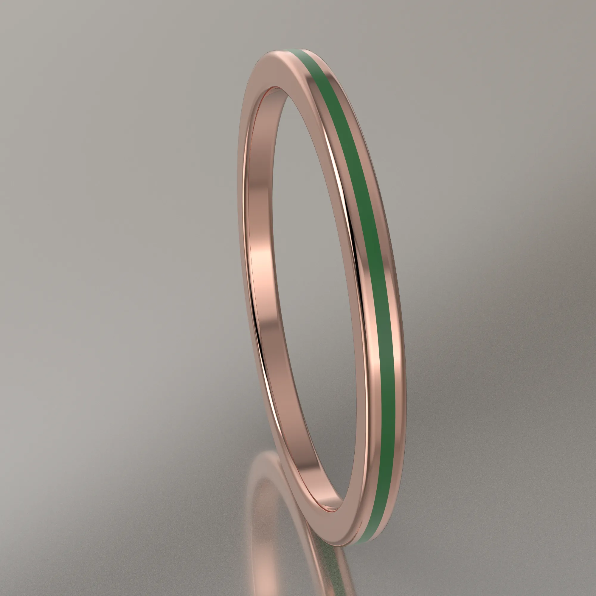 Polished Rose Gold 1.5mm Stacking Ring Transparent Green Resin