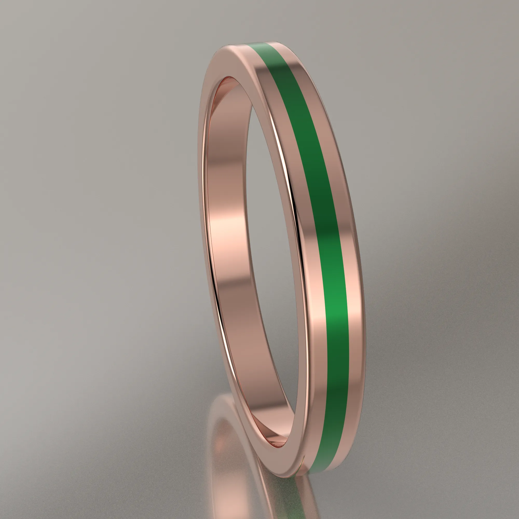 Polished Rose Gold 2.5mm Stacking Ring Green Resin