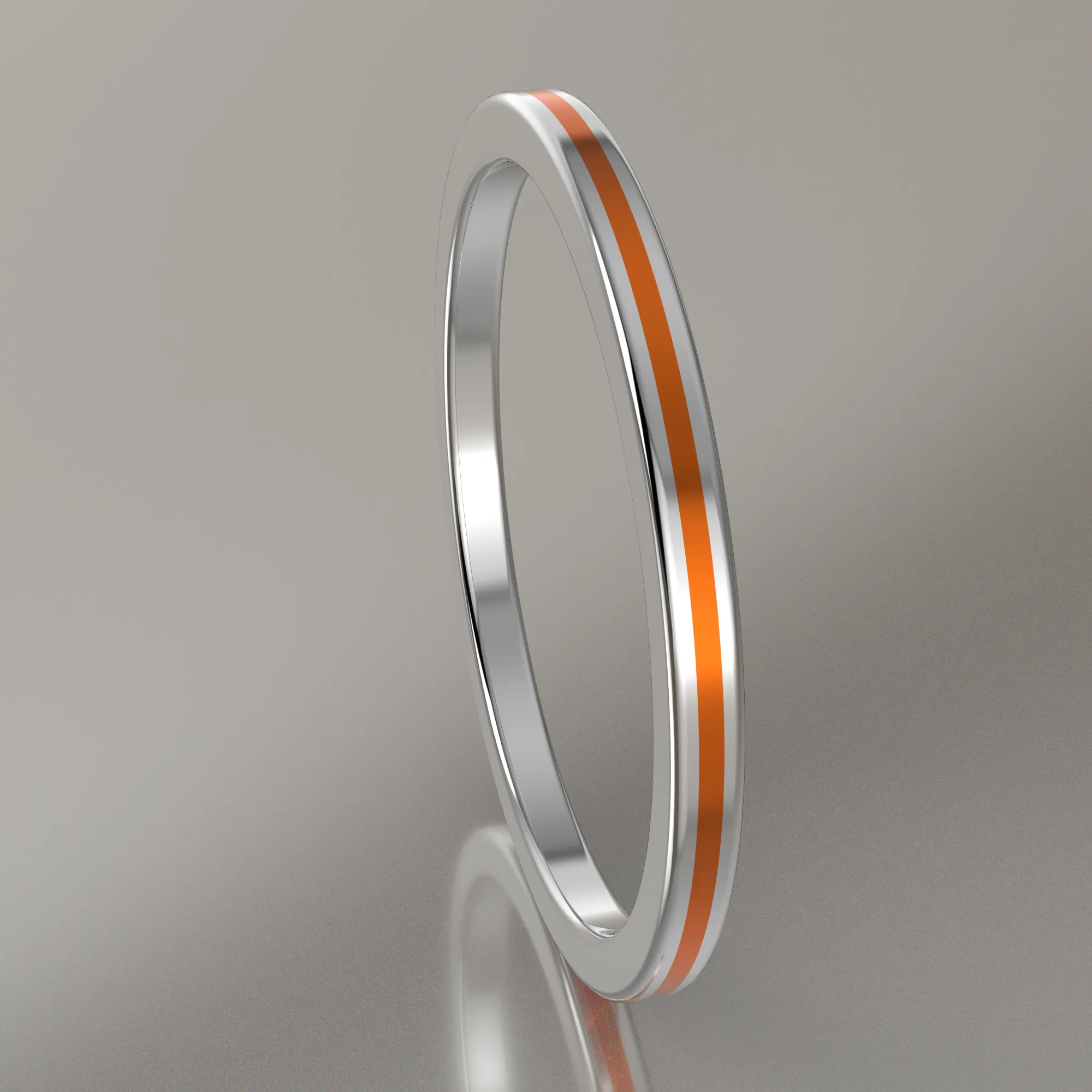 Polished Sterling Silver 1.5mm Stacking Ring Orange Resin