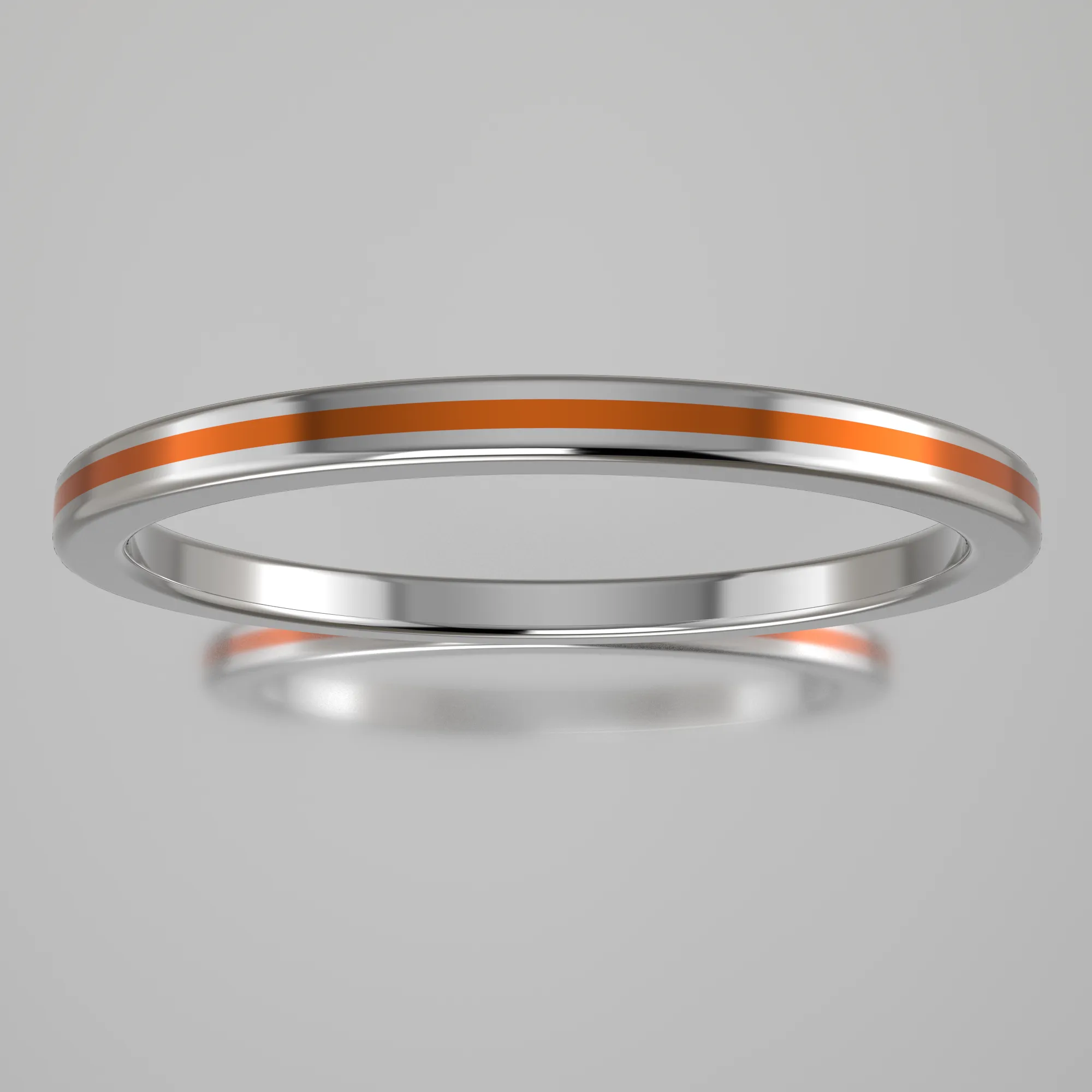 Polished Sterling Silver 1.5mm Stacking Ring Orange Resin