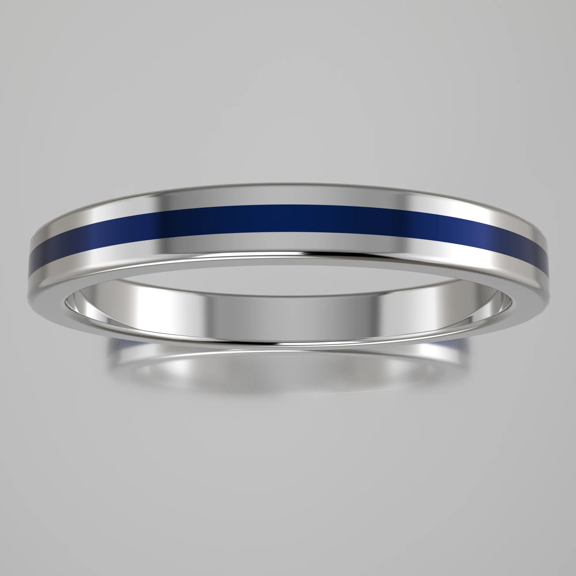 Polished Sterling Silver 2.5mm Stacking Ring Dark Blue Resin