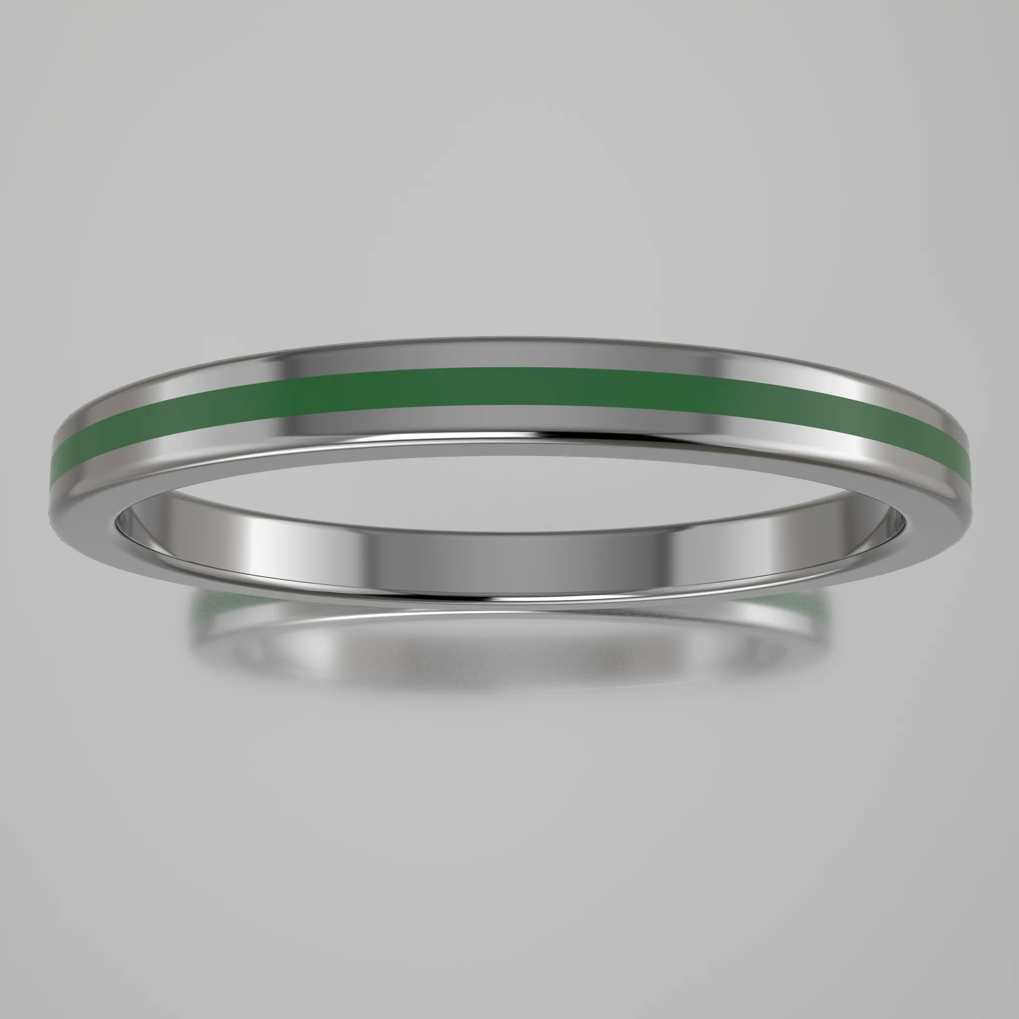 Polished Sterling Silver 2mm Stacking Ring Transparent Green Resin