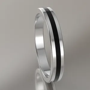 Polished Sterling Silver 3mm Stacking Ring Black Resin