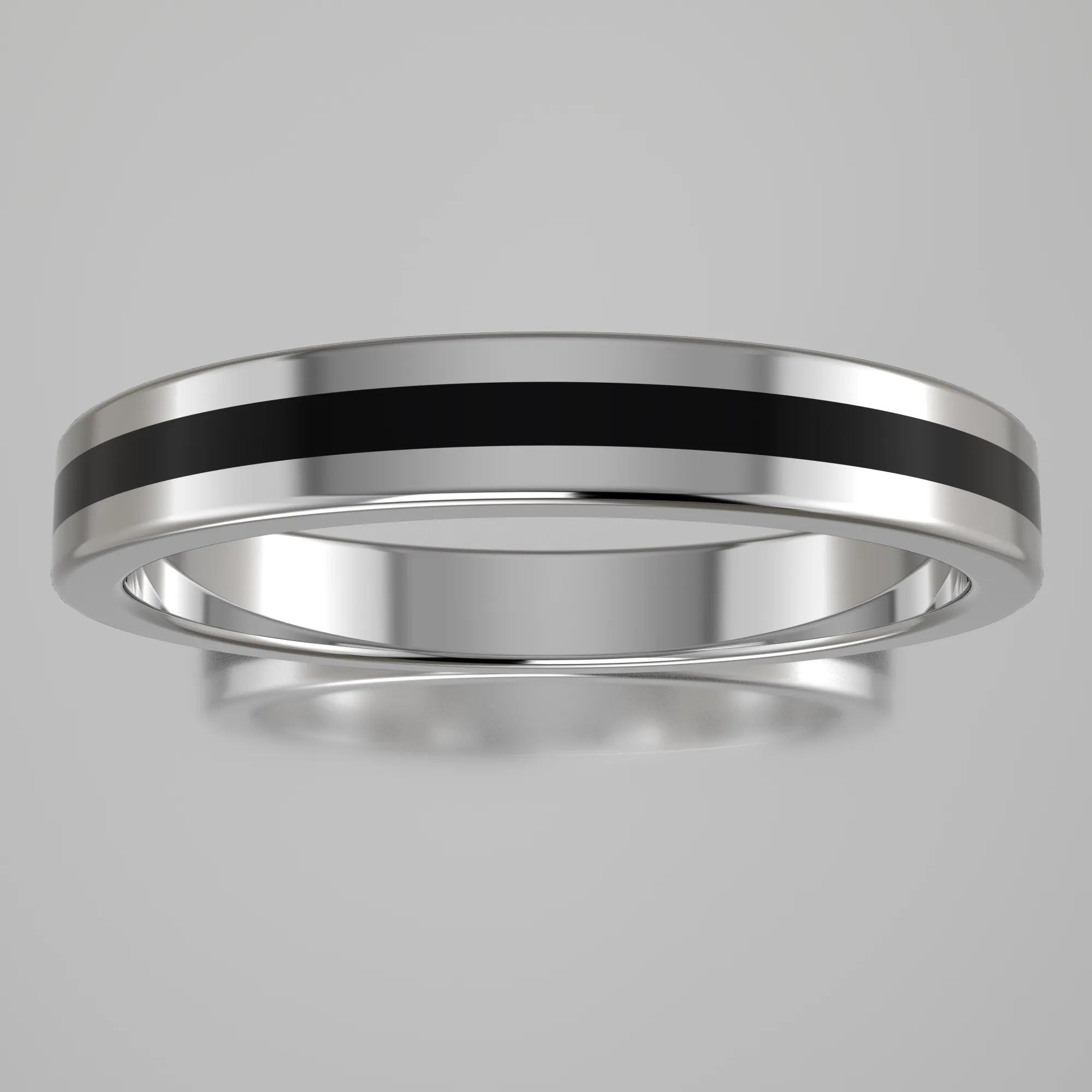 Polished Sterling Silver 3mm Stacking Ring Black Resin