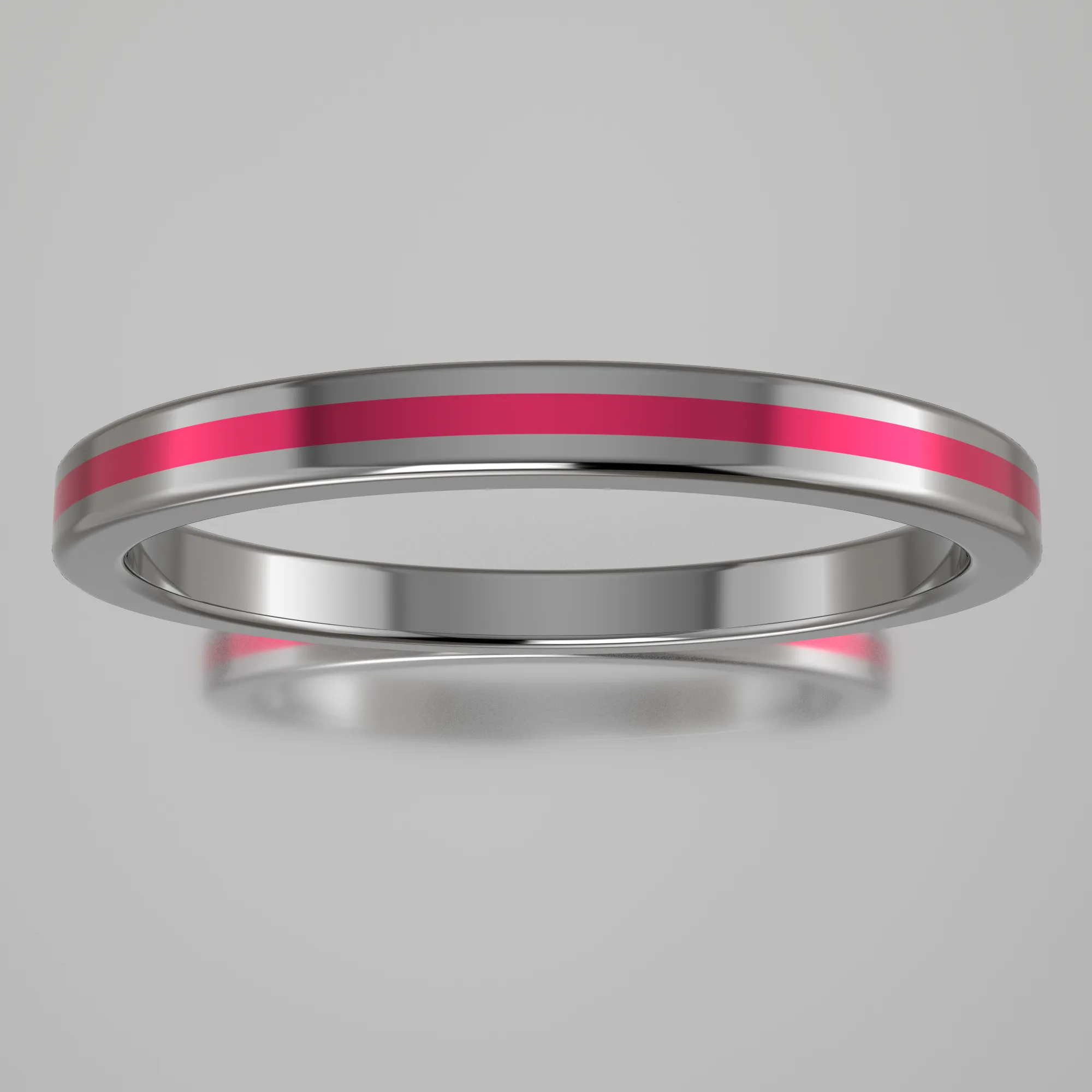 Polished White Gold 2mm Stacking Ring Pink Resin
