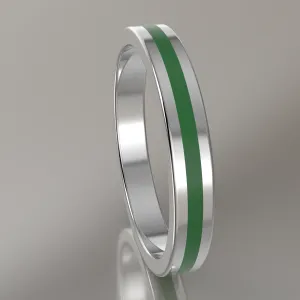 Polished White Gold 3mm Stacking Ring Transparent Green Resin
