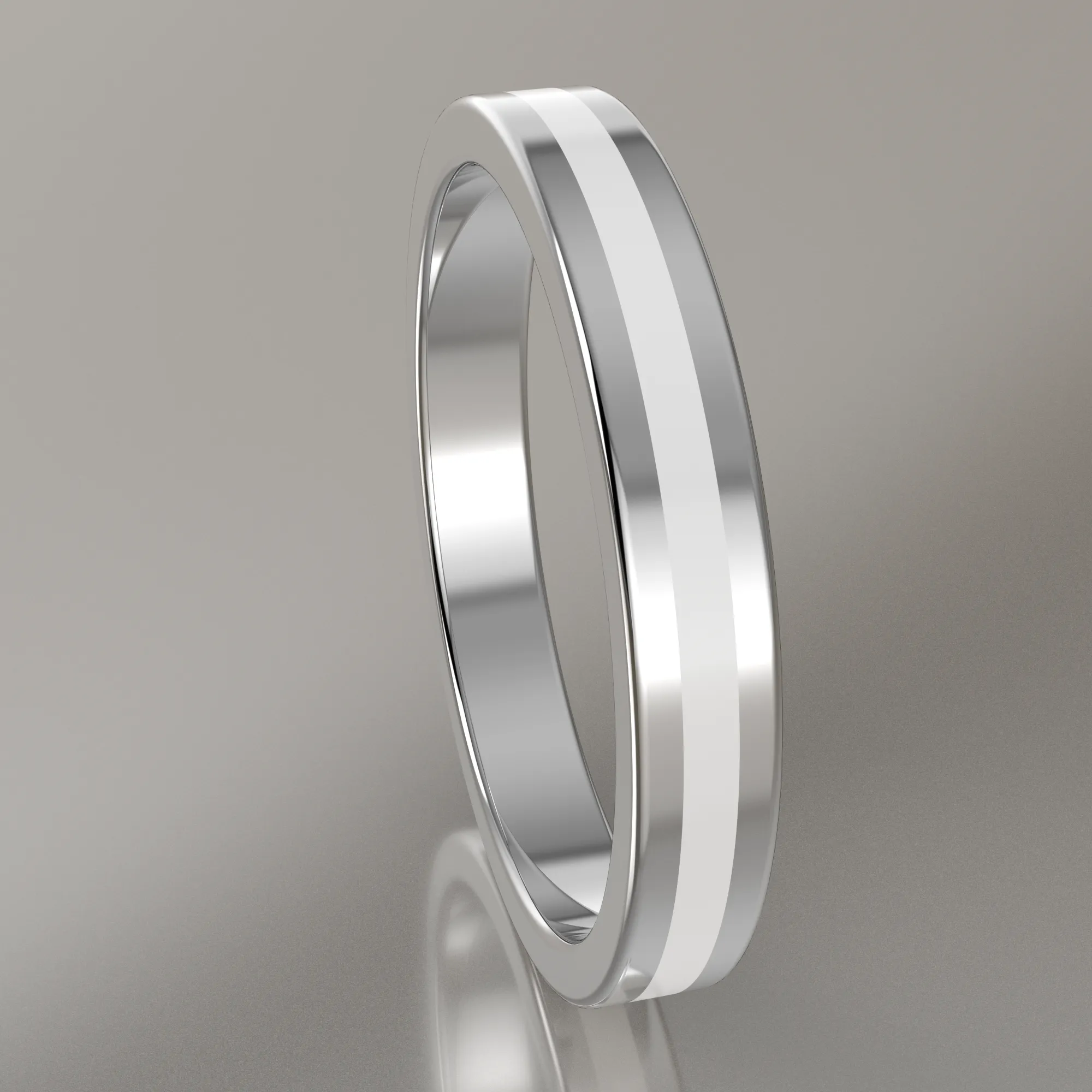 Polished White Gold 3mm Stacking Ring White Resin