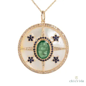 Posy MOP Pendant with Sapphire & Emerald