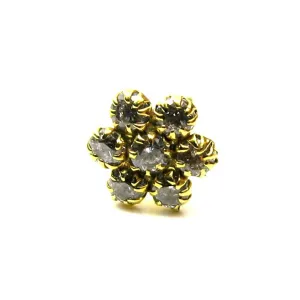Precious White CZ Studded Body Piercing Nose Stud Pin Real 14k Yellow Gold