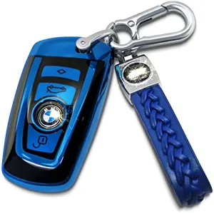 Preferred car products For BMW key fob cover. Advanced soft TPU key box is compatible with X1 X3 X4 X5 X6 1 2 4 5 6 7 M3 M5 M6 GT3 GT5 G30 F10 F15 F16 F20 key (Type A Blue Key Case   key chain set)