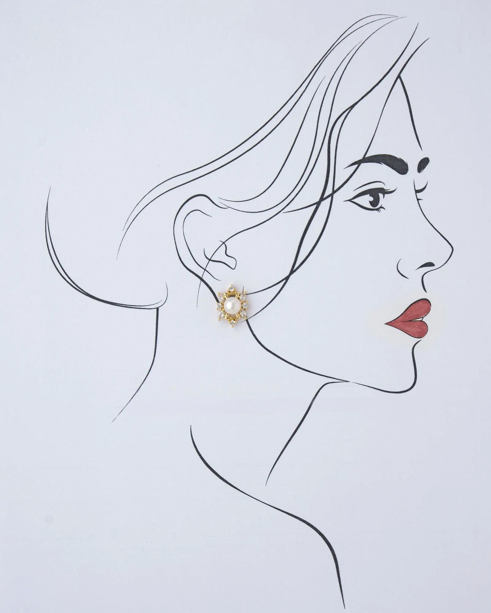 Pretty Pearl & Stone Stud Earring