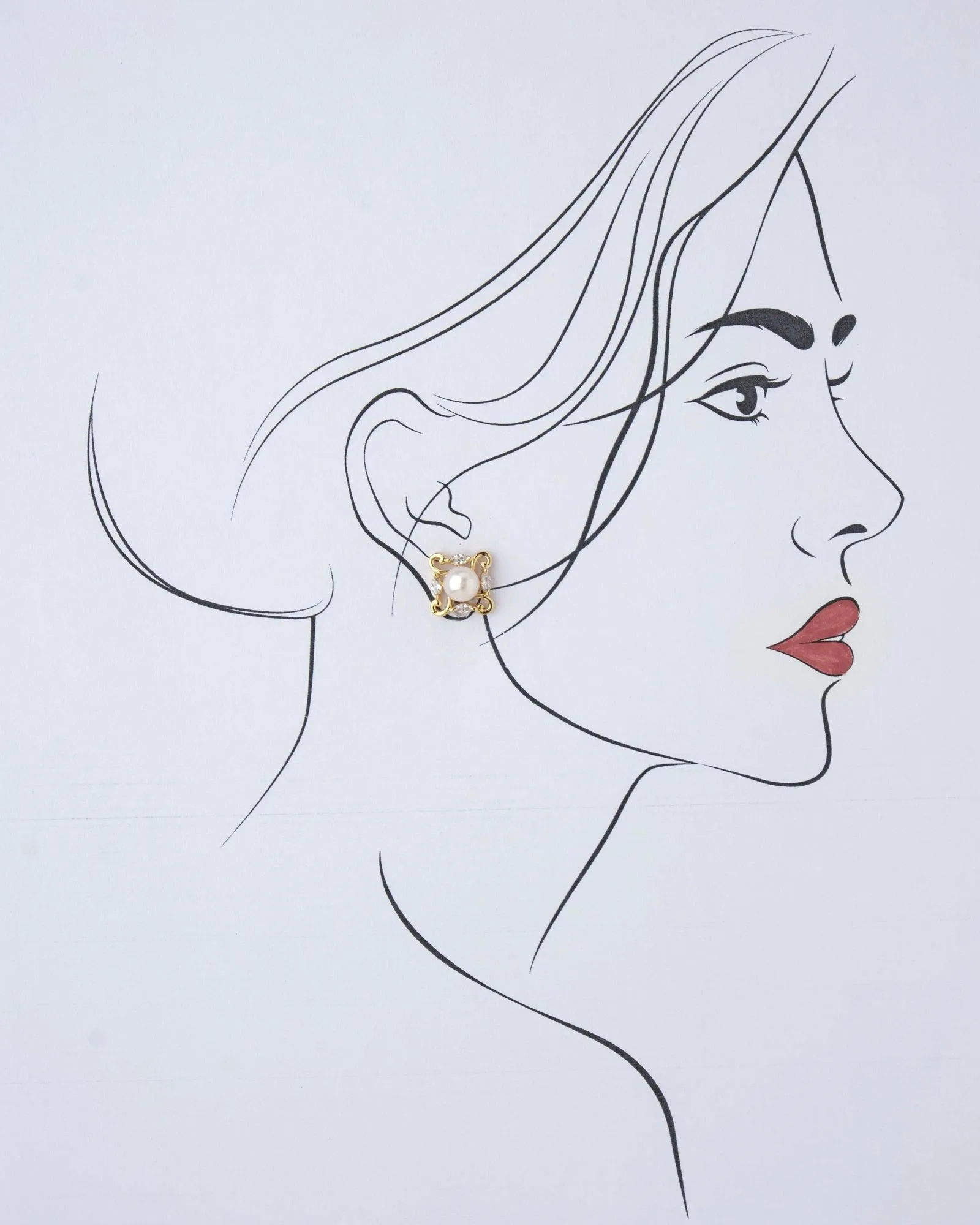 Pretty Pearl & Stone Stud Earring