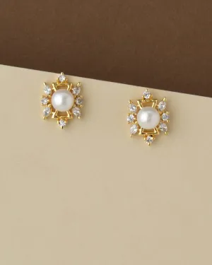 Pretty Pearl & Stone Stud Earring