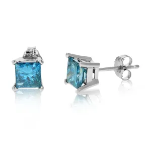 Princess Blue Diamond Stud Earrings in 14K Gold