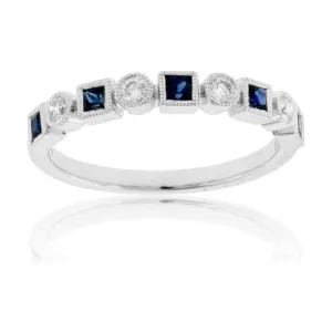 Princess Cut Sapphire & Diamond Bezel Stacking Band