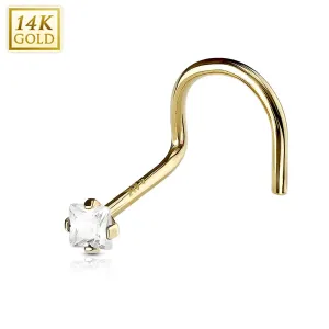 Prong Set Square CZ 14K Solid Gold Nose Screw Ring