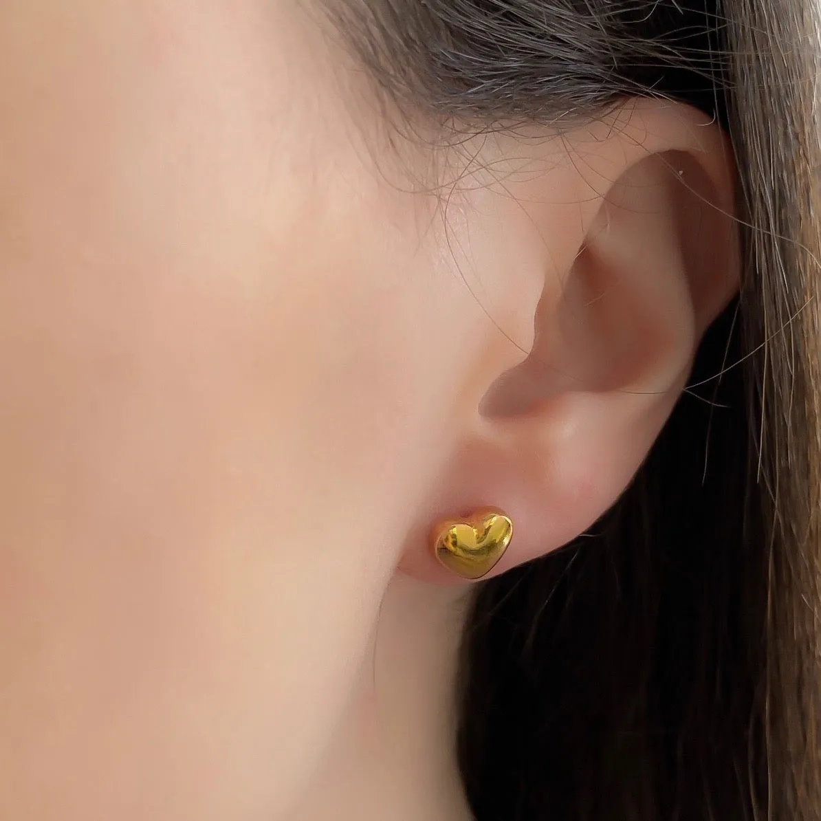 Puffed Heart Studs, Gold