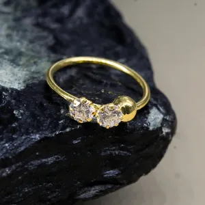 Pure 18K Gold Nose ring White CZ Indian Stylish Nose Hoop Ring 22g