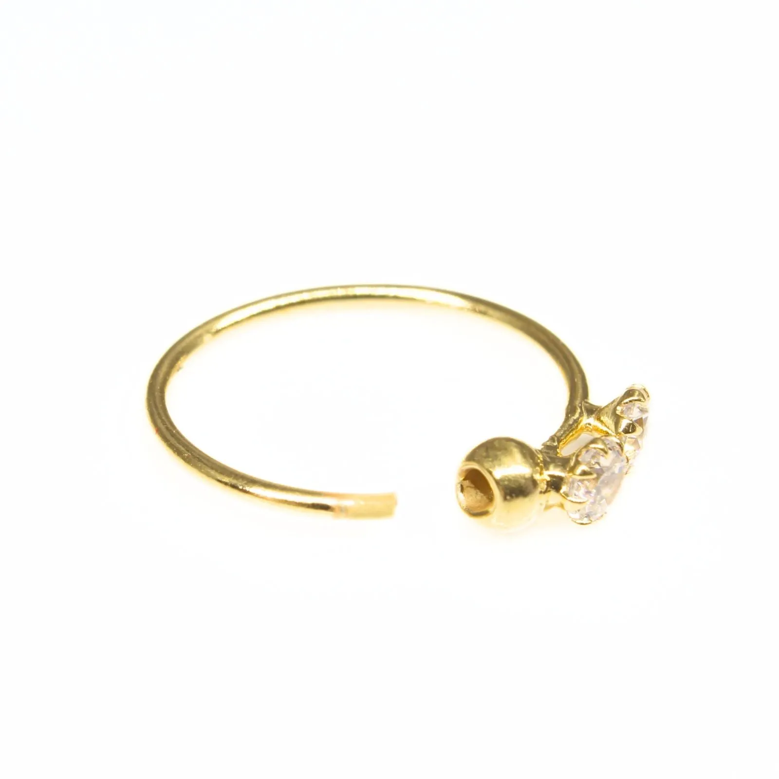 Pure 18K Gold Nose ring White CZ Indian Stylish Nose Hoop Ring 22g