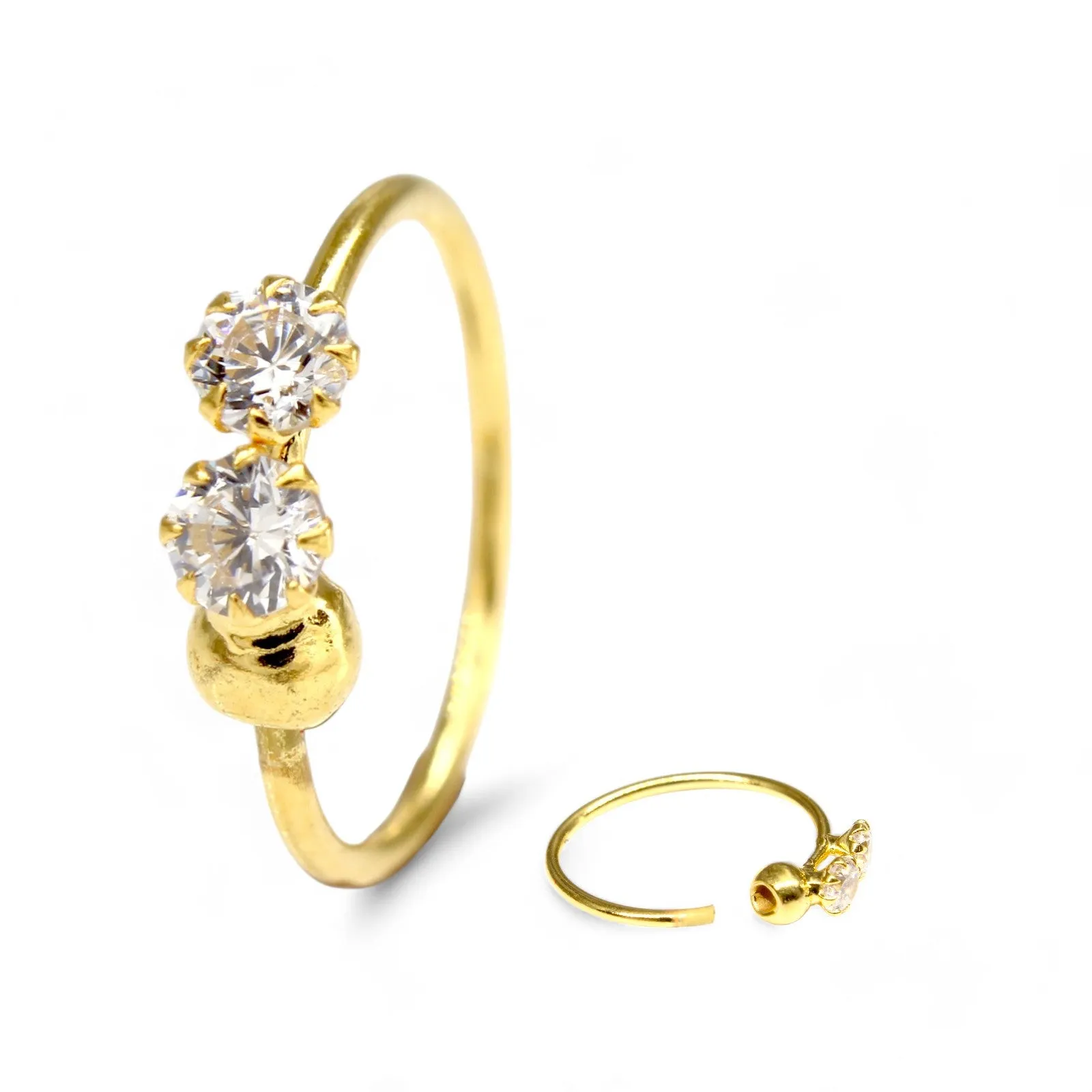 Pure 18K Gold Nose ring White CZ Indian Stylish Nose Hoop Ring 22g