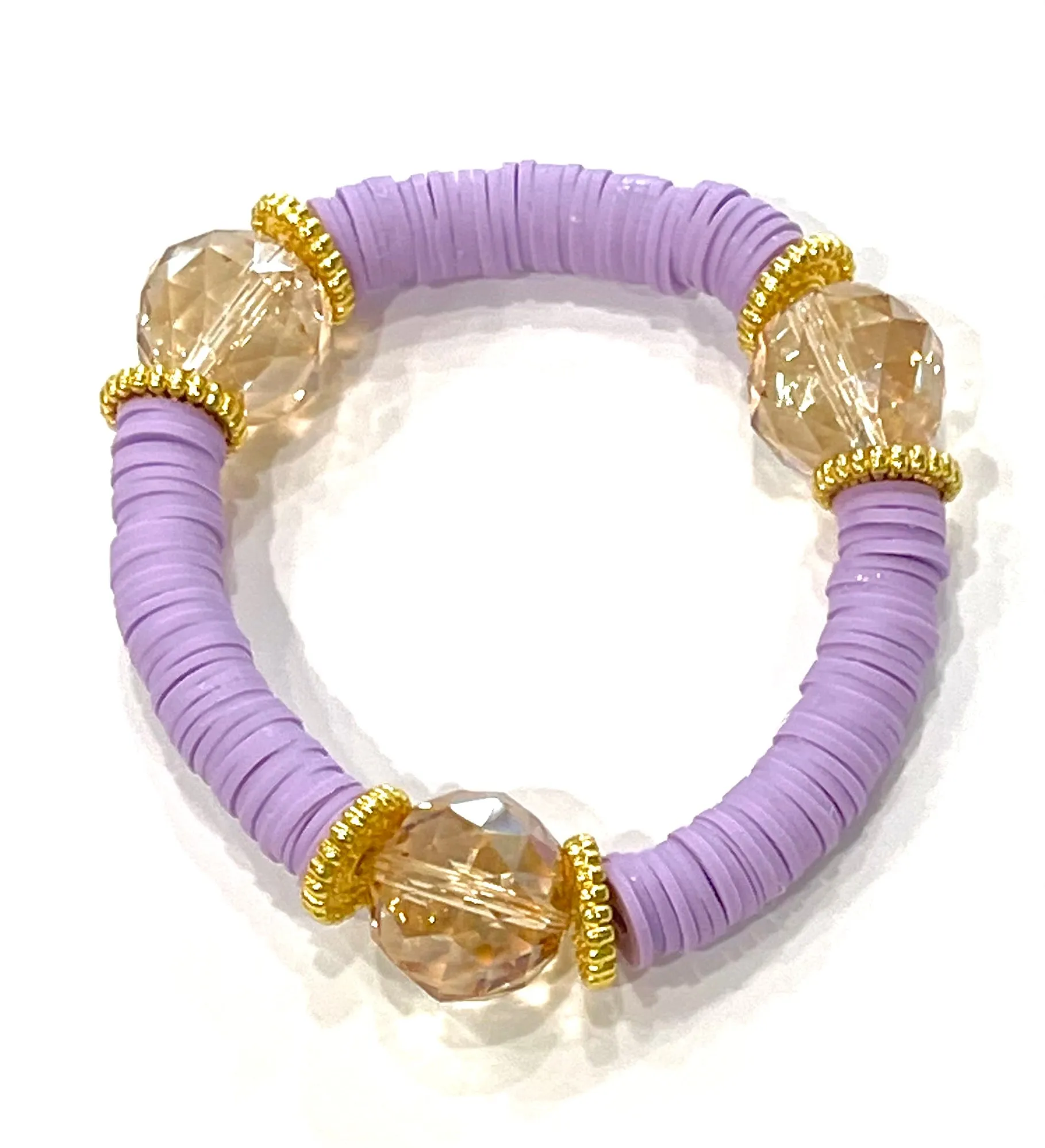 Purple Amethyst & Heishi Beaded Gold Stacking Bracelets