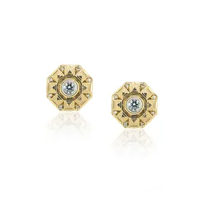 Pyramid Medallion Diamond Stud Earrings