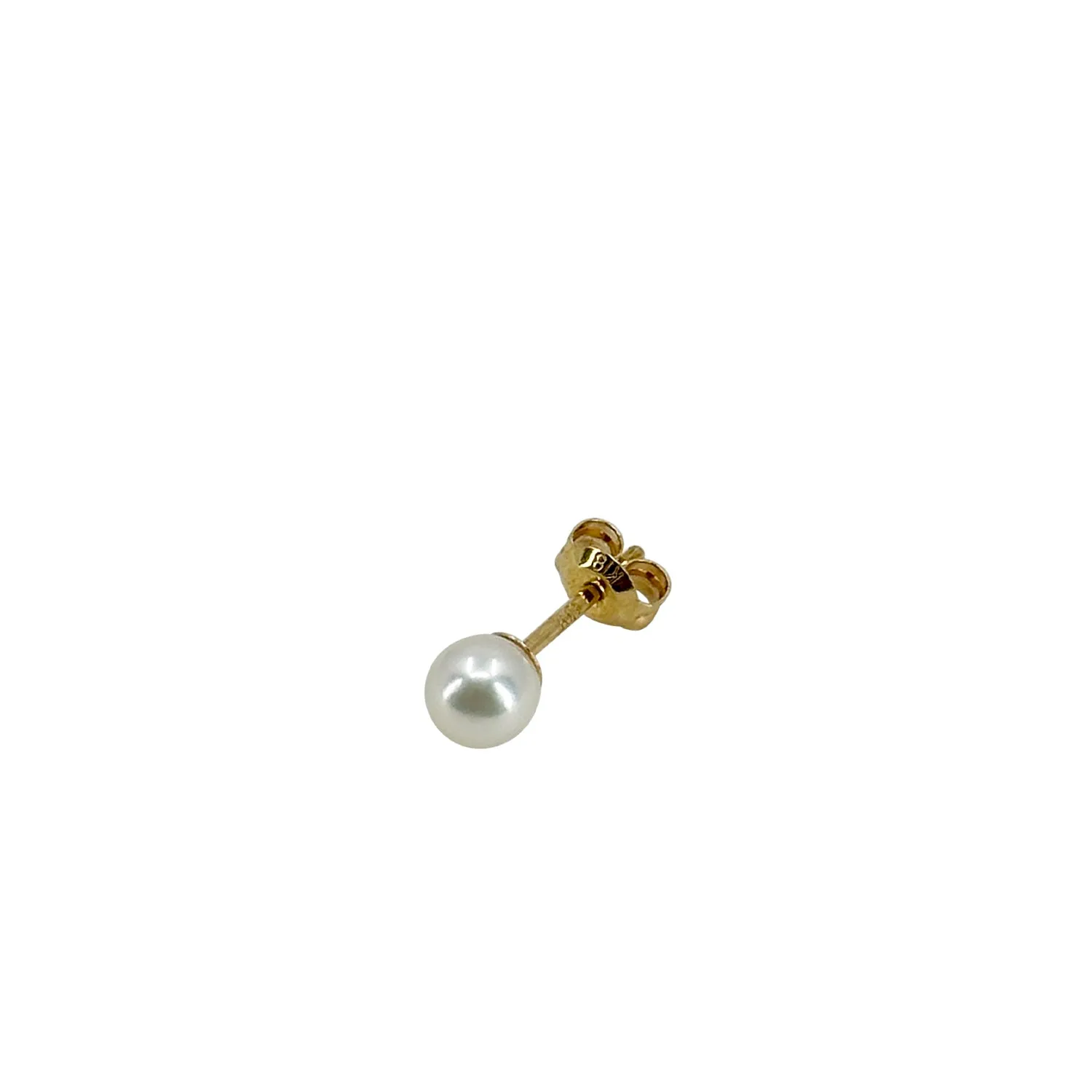 Quality 5.00mm Vintage Japanese Akoya Saltwater Cultured Pearl Stud Pierced Earrings- 18K Yellow Gold