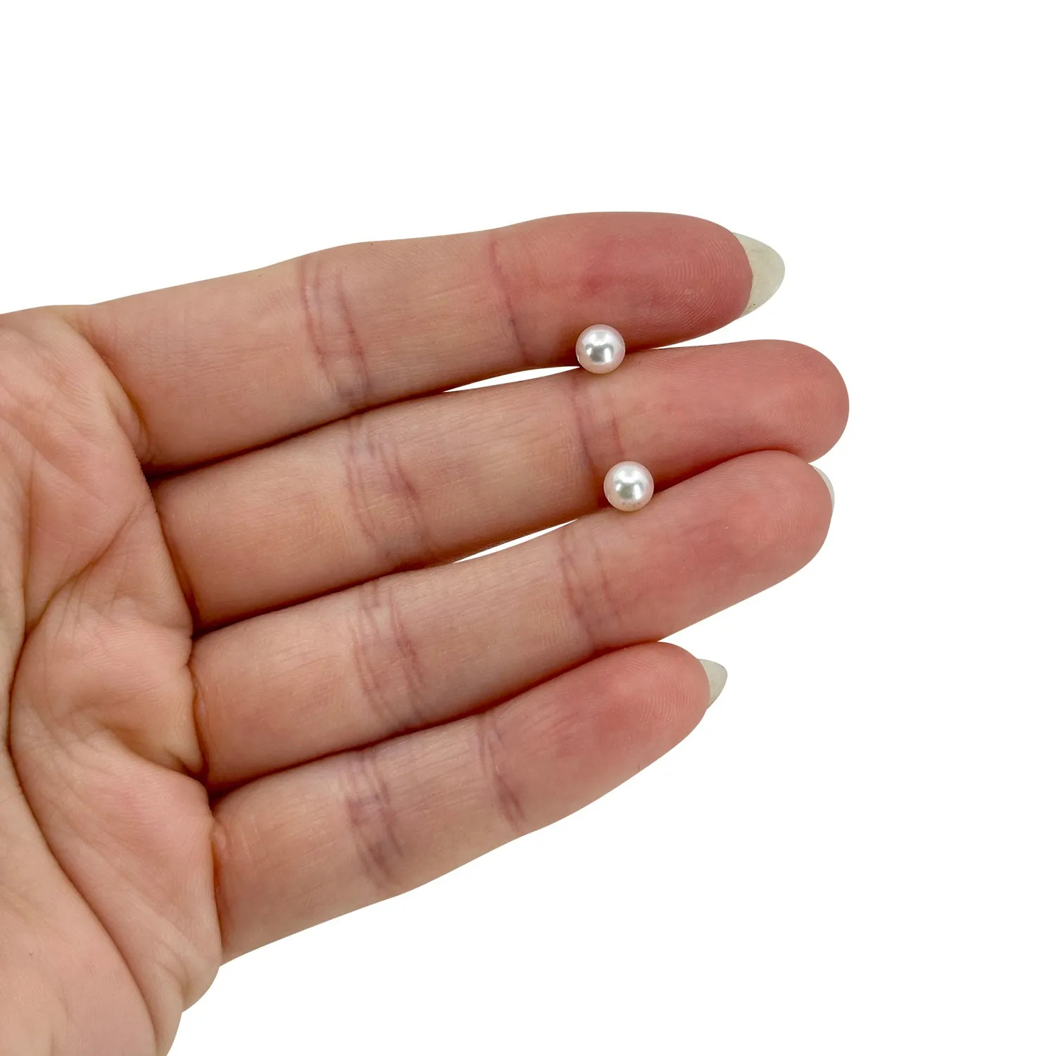 Quality 5.00mm Vintage Japanese Akoya Saltwater Cultured Pearl Stud Pierced Earrings- 18K Yellow Gold