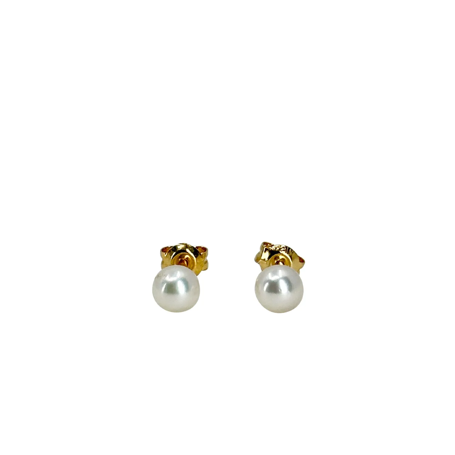 Quality 5.00mm Vintage Japanese Akoya Saltwater Cultured Pearl Stud Pierced Earrings- 18K Yellow Gold