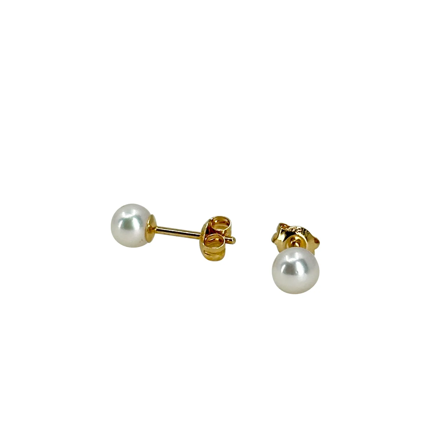 Quality 5.00mm Vintage Japanese Akoya Saltwater Cultured Pearl Stud Pierced Earrings- 18K Yellow Gold