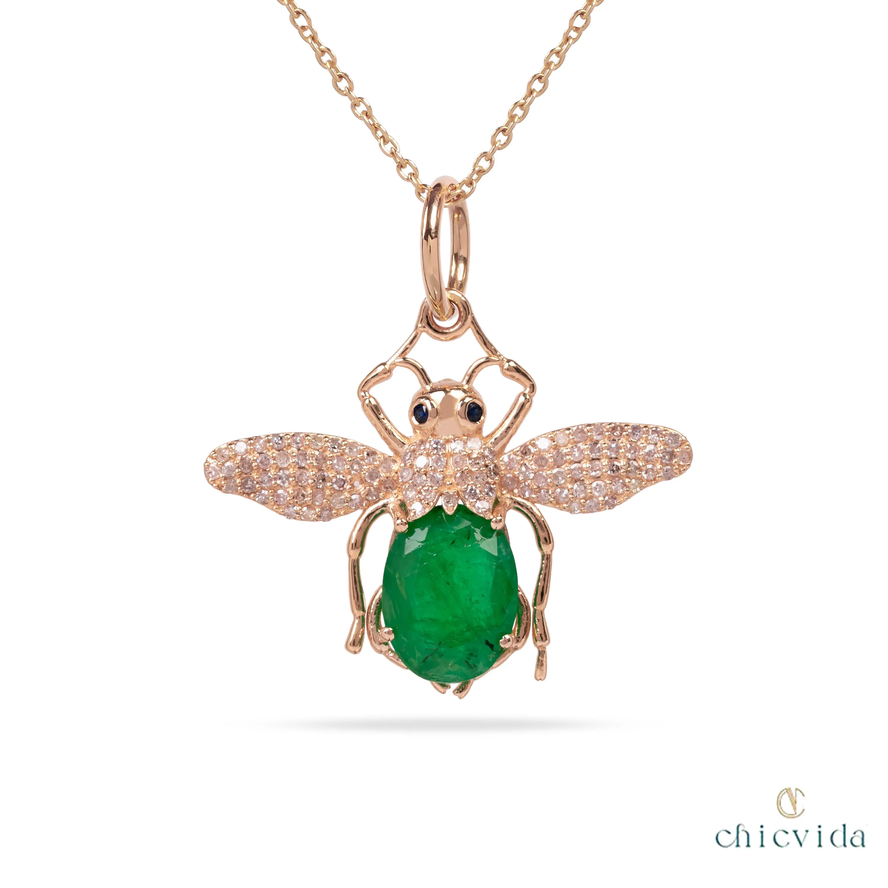 Queen Bee Emerald Diamond Pendant