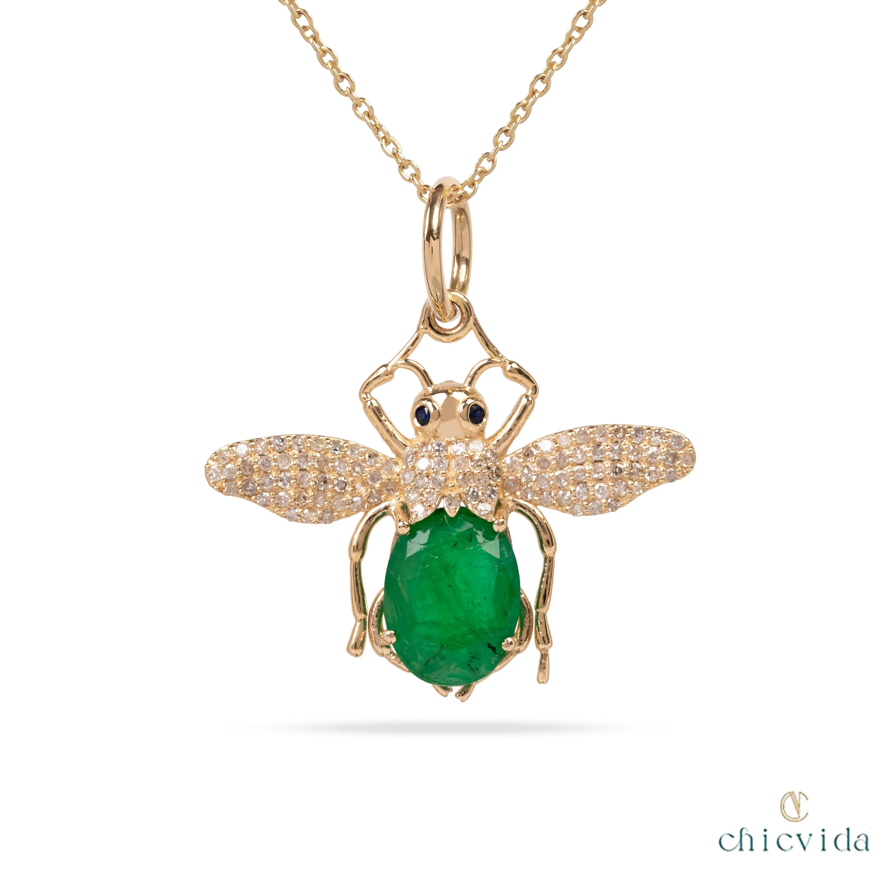Queen Bee Emerald Diamond Pendant