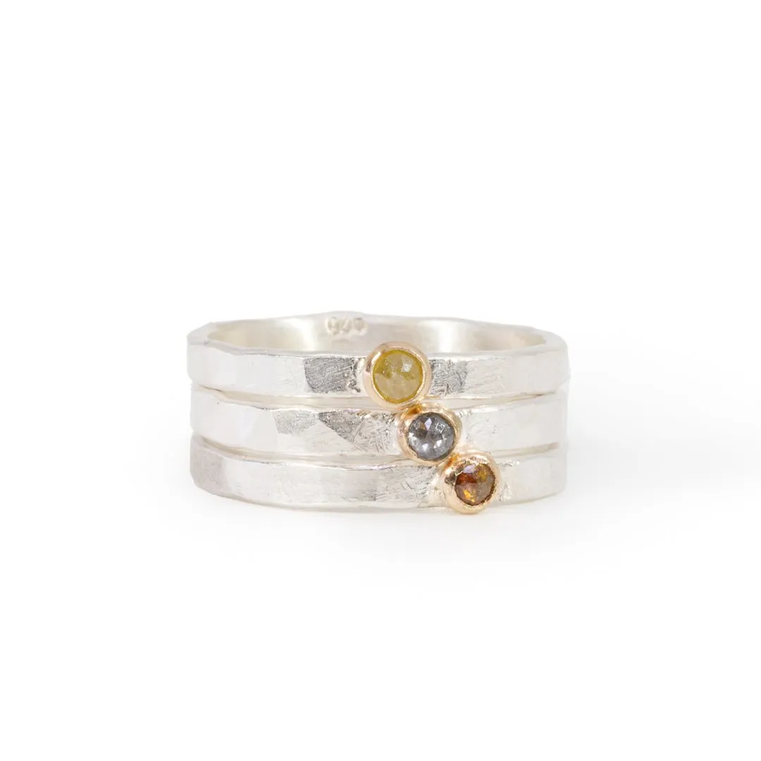 "Champagne" Diamond Stackable Sterling Silver with 14k Bezel Handcrafted Ring - Ceci Greco Designs