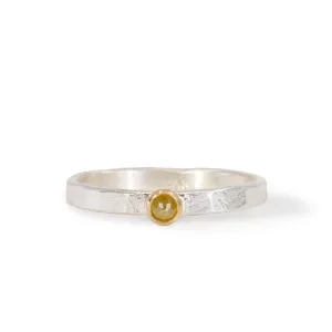"Champagne" Diamond Stackable Sterling Silver with 14k Bezel Handcrafted Ring - Ceci Greco Designs