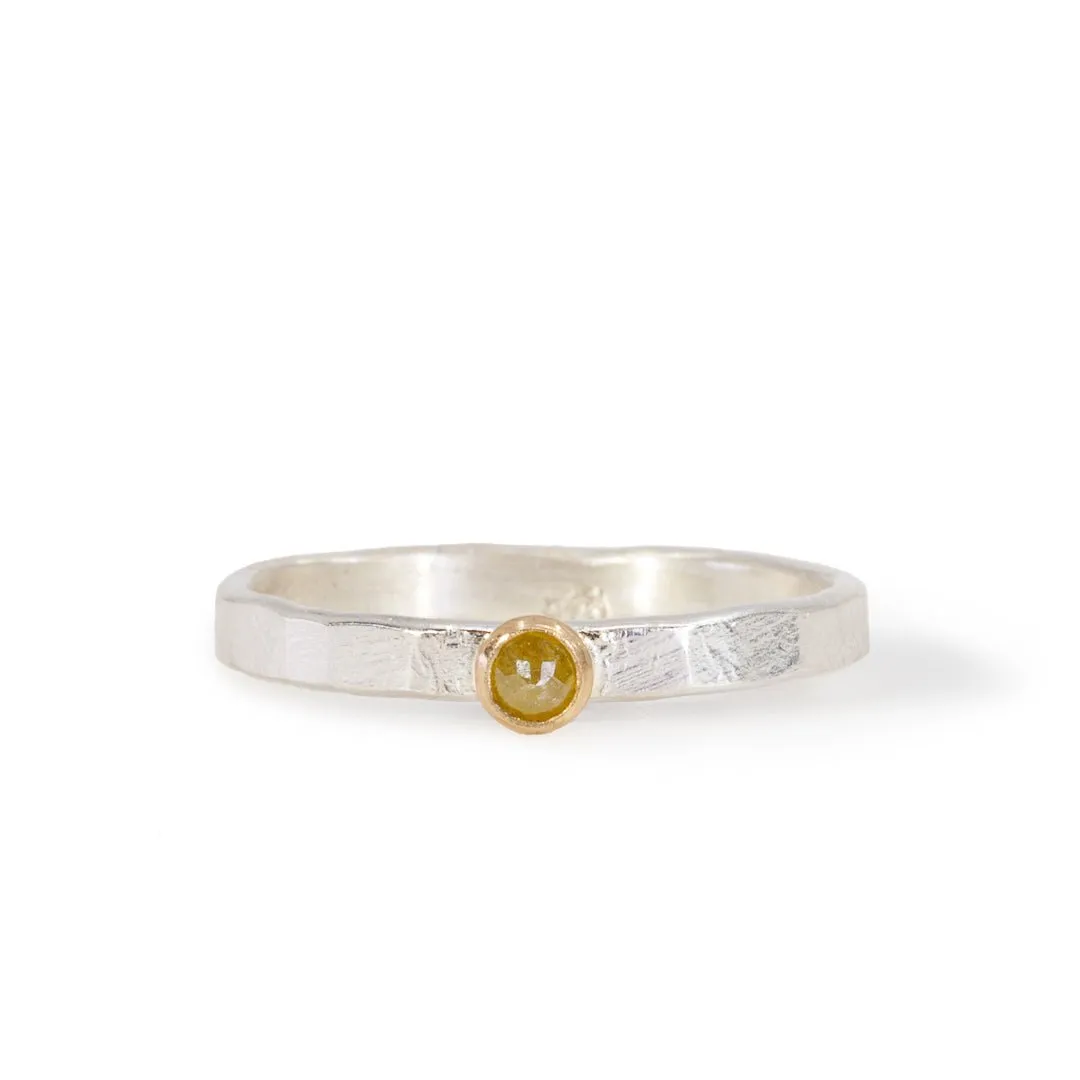 "Champagne" Diamond Stackable Sterling Silver with 14k Bezel Handcrafted Ring - Ceci Greco Designs