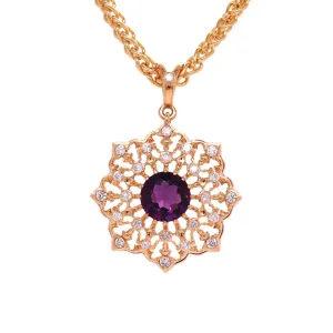 "Diamond Lace" Pendant with Amethyst in 18K Yellow Gold