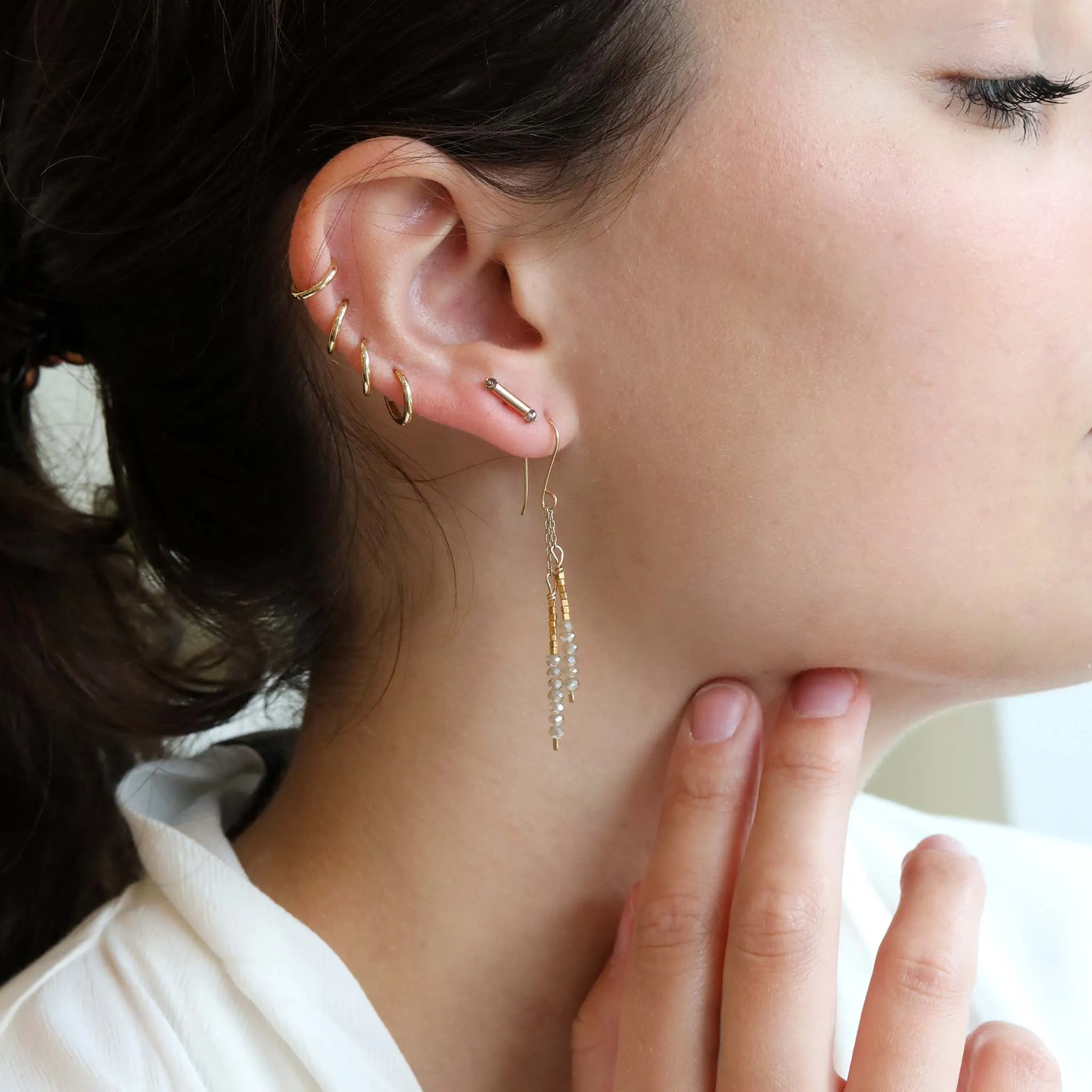 "Miguel" Gold Bar Stud with Champagne Diamonds