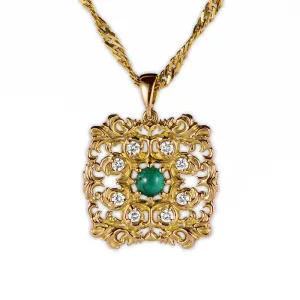 "Ornamental" Pendant with Emerald and Diamonds