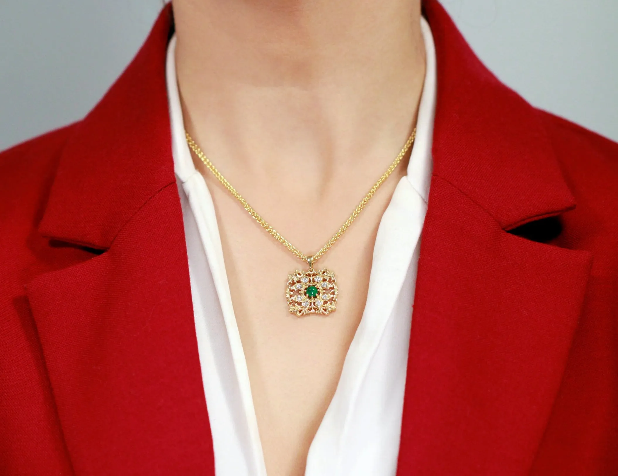 "Ornamental" Pendant with Emerald and Diamonds