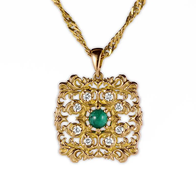 "Ornamental" Pendant with Emerald and Diamonds