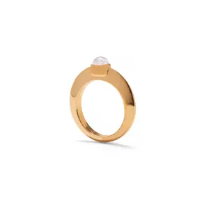 Rainbow Moonstone Disc Ring in Gold