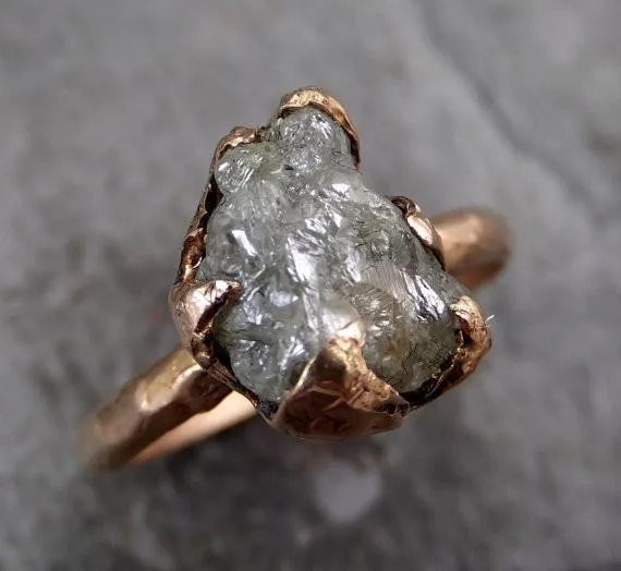 raw diamond solitaire engagement ring rough 14k rose gold wedding ring diamond wedding set stacking ring rough diamond ring Alternative Engagement