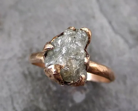 raw diamond solitaire engagement ring rough 14k rose gold wedding ring diamond wedding set stacking ring rough diamond ring Alternative Engagement