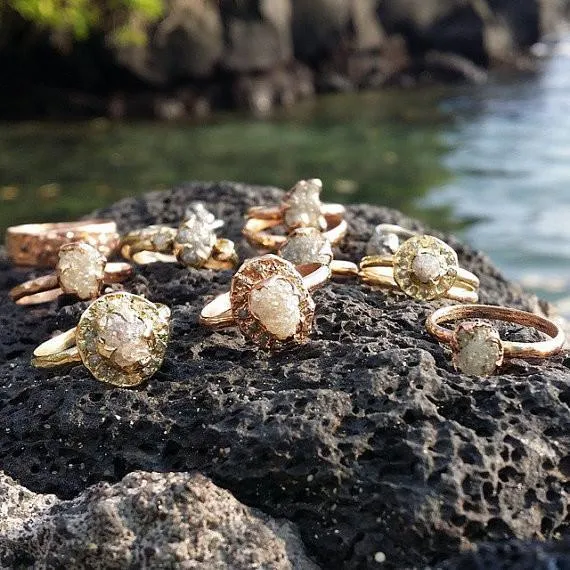 raw diamond solitaire engagement ring rough 14k rose gold wedding ring diamond wedding set stacking ring rough diamond ring Alternative Engagement
