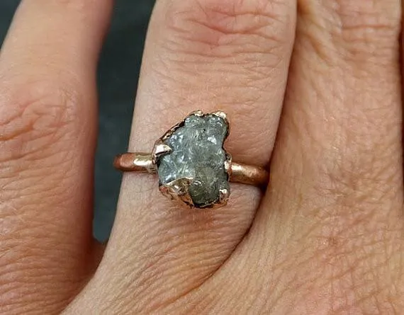raw diamond solitaire engagement ring rough 14k rose gold wedding ring diamond wedding set stacking ring rough diamond ring Alternative Engagement