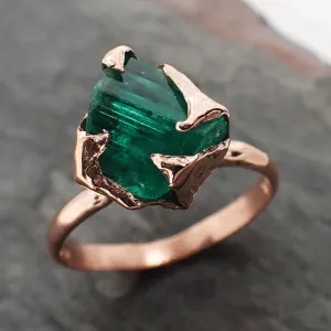 raw emerald ring in 14k rose gold green uncut rough gemstone recycled gold 2320 Alternative Engagement