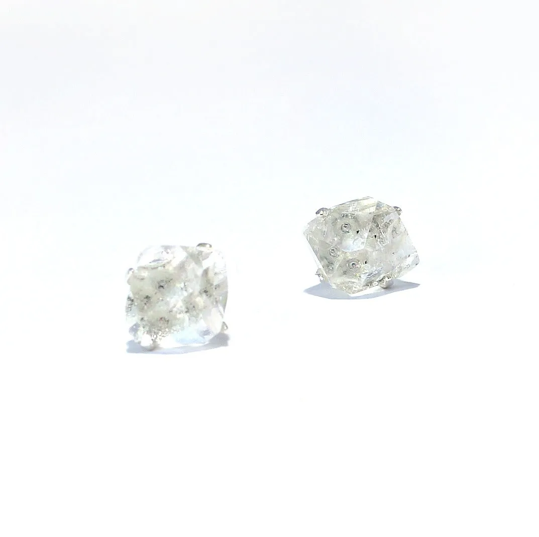 Raw Herkimer Diamond Earrings Set in 925 Sterling Silver Studs