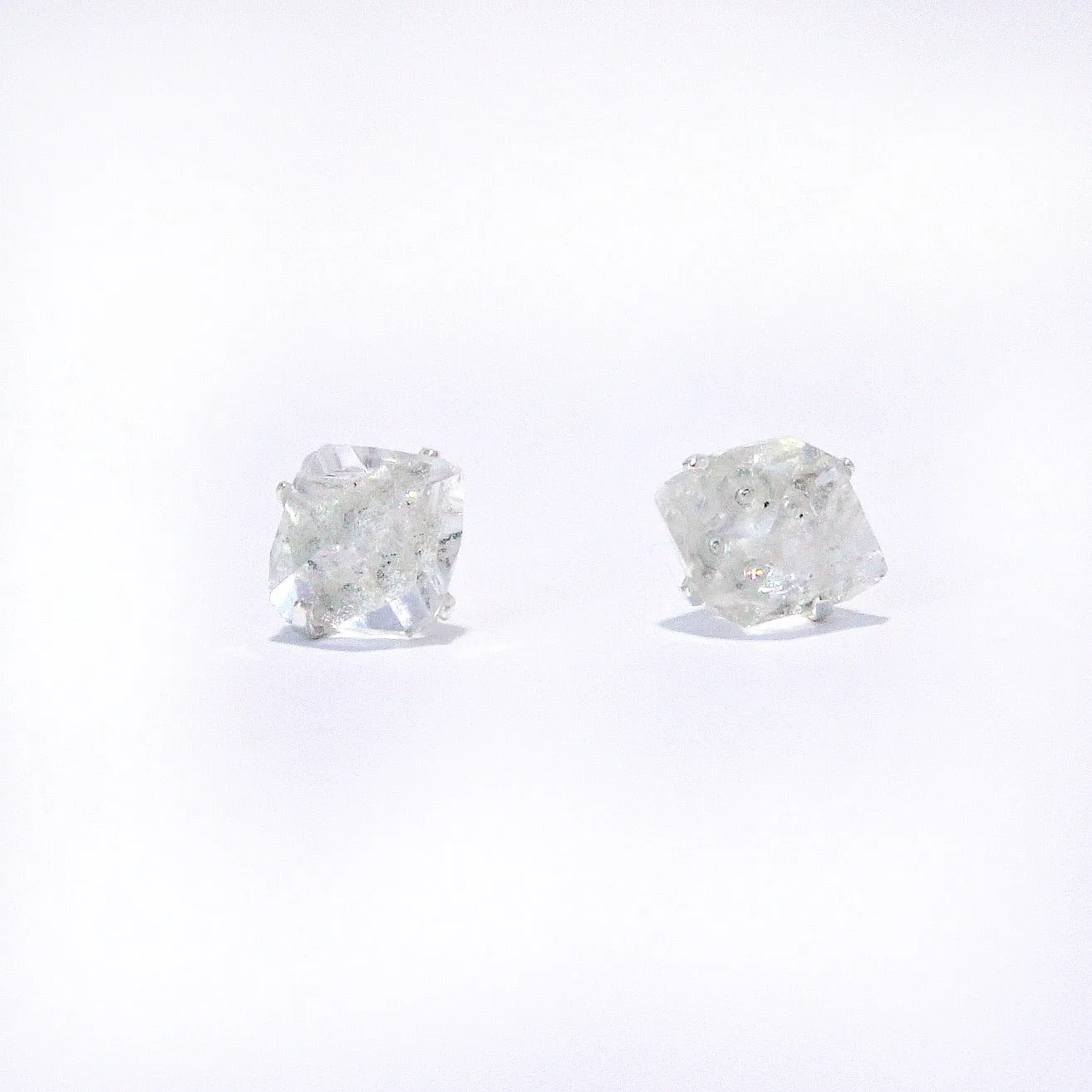 Raw Herkimer Diamond Earrings Set in 925 Sterling Silver Studs