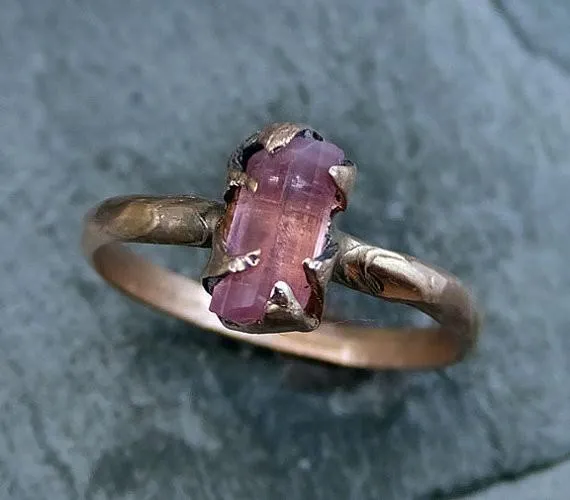 raw pink tourmaline rose gold ring rough uncut pastel pink gemstone promise engagement wedding recycled 14k size stacking Alternative Engagement