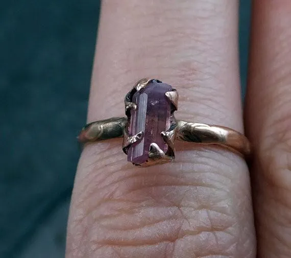 raw pink tourmaline rose gold ring rough uncut pastel pink gemstone promise engagement wedding recycled 14k size stacking Alternative Engagement